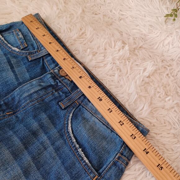 Y2k Style 100% cotton Flying Monkey Distressed Mini Skirt Size 25 blue denim - Picture 6 of 7